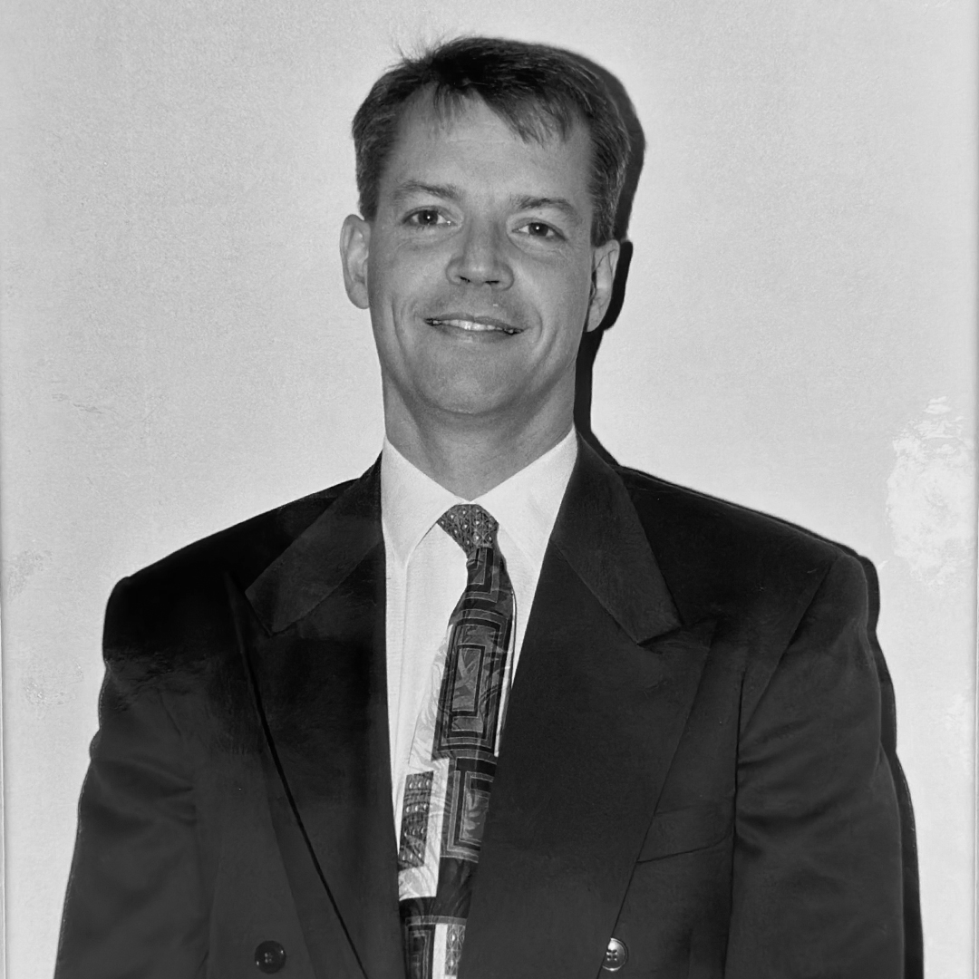 A black and white headshot of Steve Kirkham. 