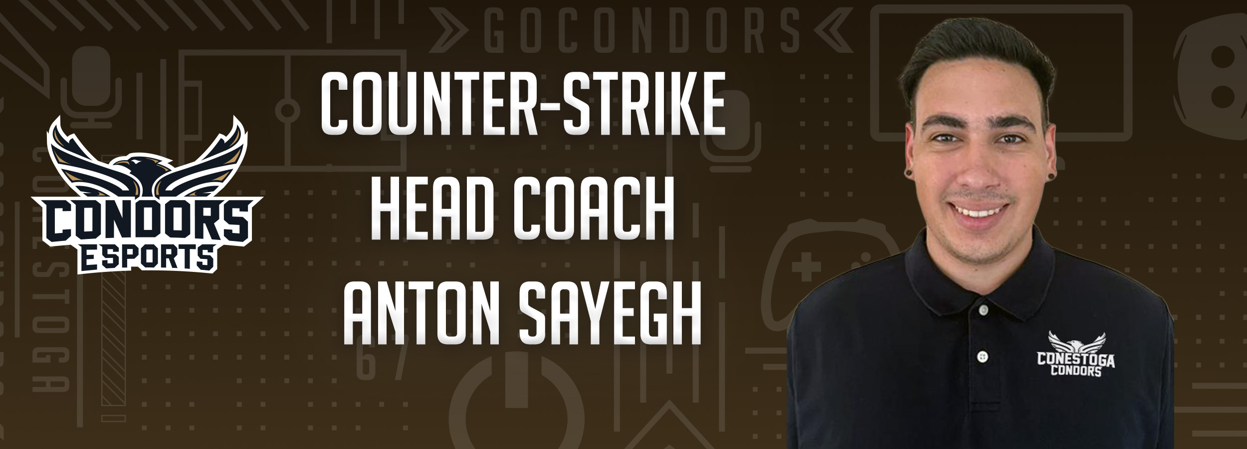 A banner with the headline "Counter-Strike head coach Anton Sayegh". With a headshot of Anton Sayegh. 