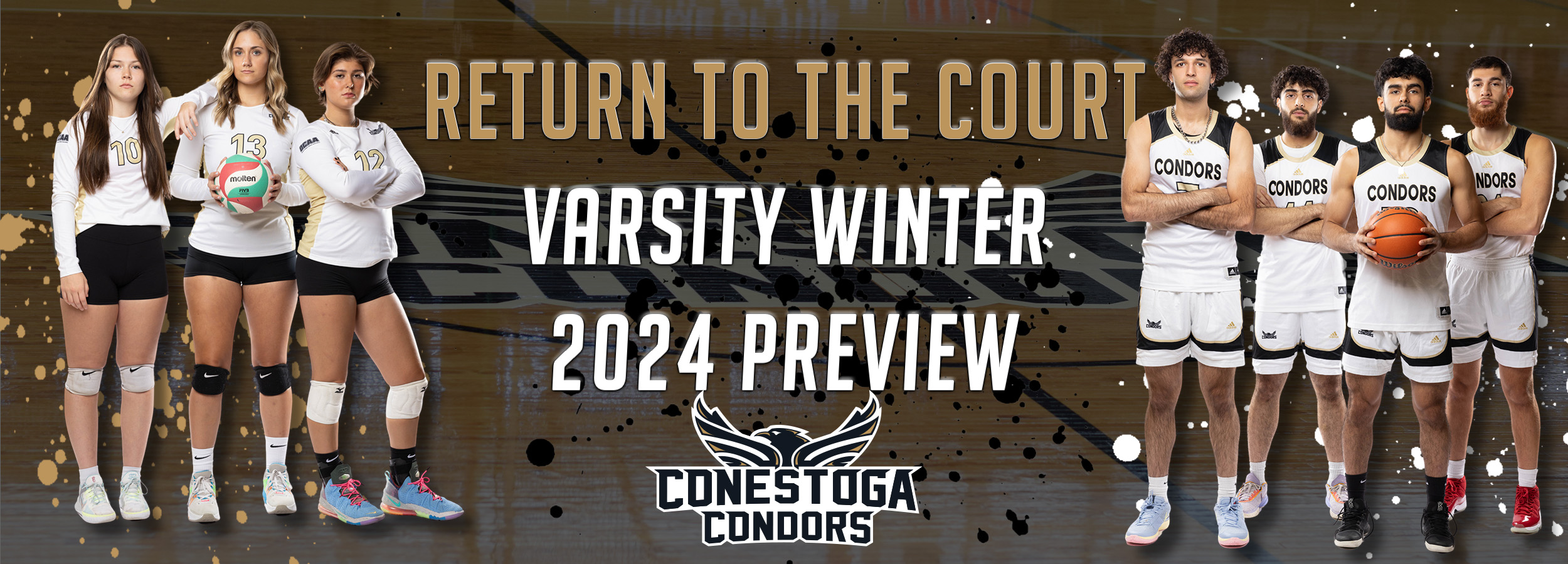 Return to the Court Banner Featuring Conestoga Volleyball and Basketball Athletes 